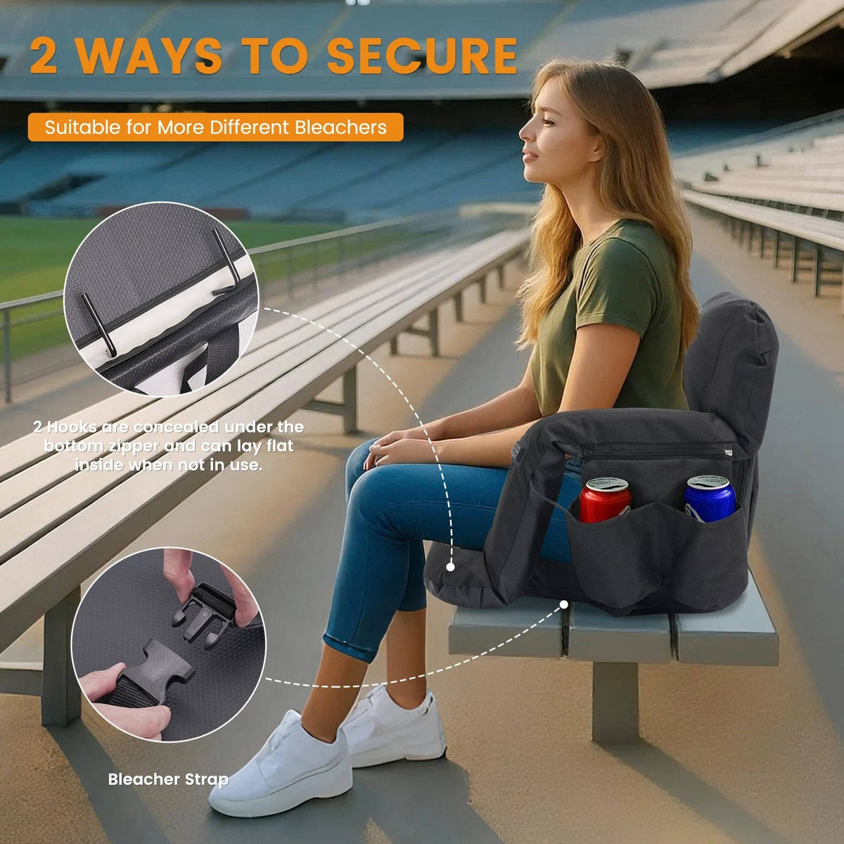 VIKRN Stadium Seat with Heat & Back Support – Portable Padded Bleacher Cushion Chair