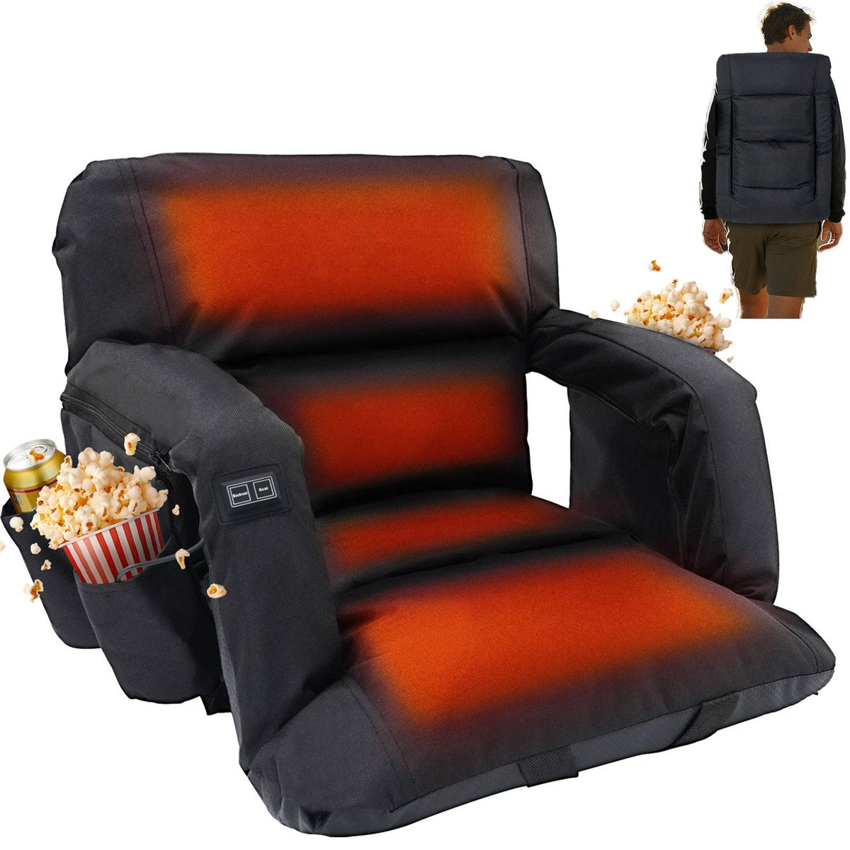 VIKRN Stadium Seat with Heat & Back Support – Portable Padded Bleacher Cushion Chair