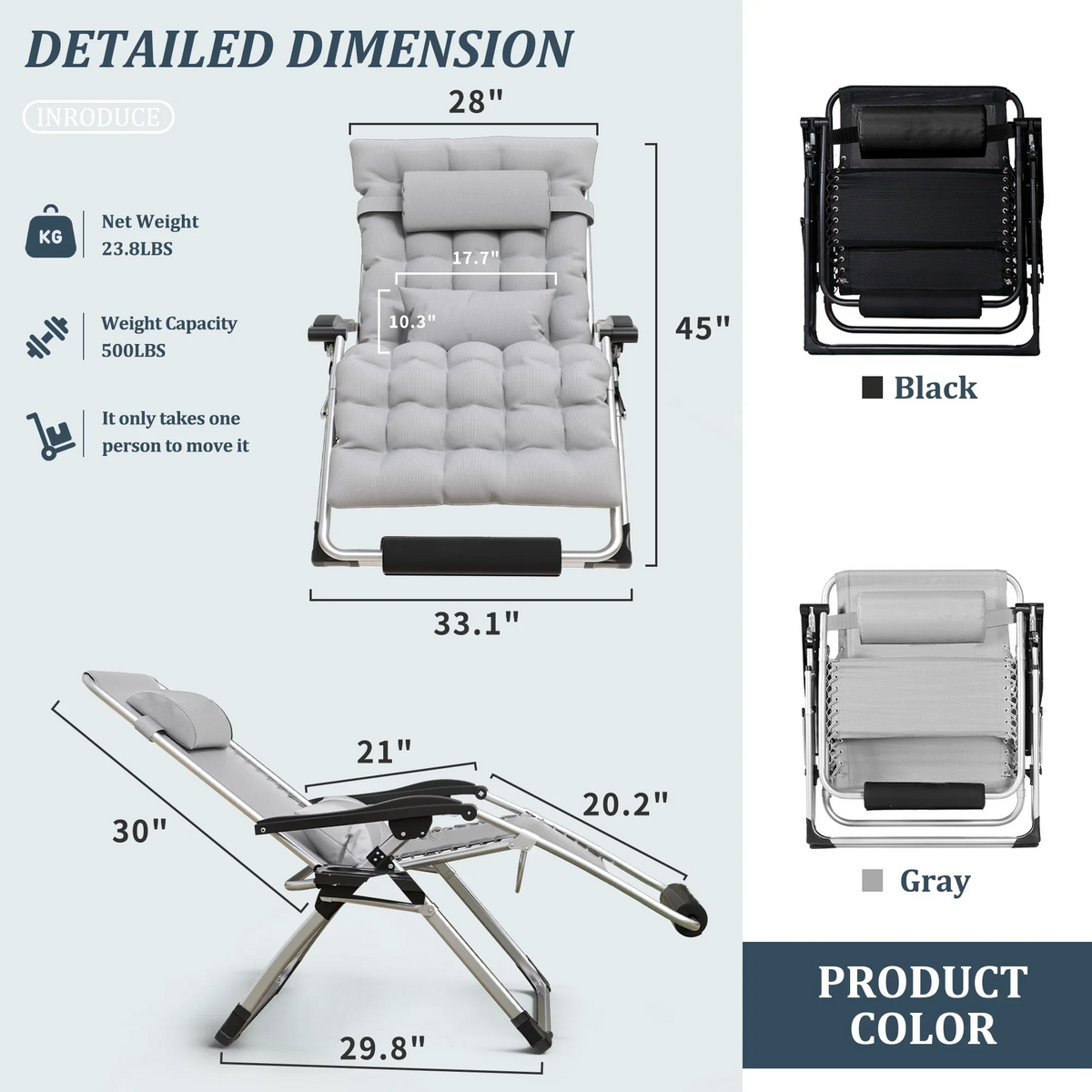 VIKRN Portable Folding Lounge Chair – Heavy-Duty Outdoor Recliner with 500LB Capacity