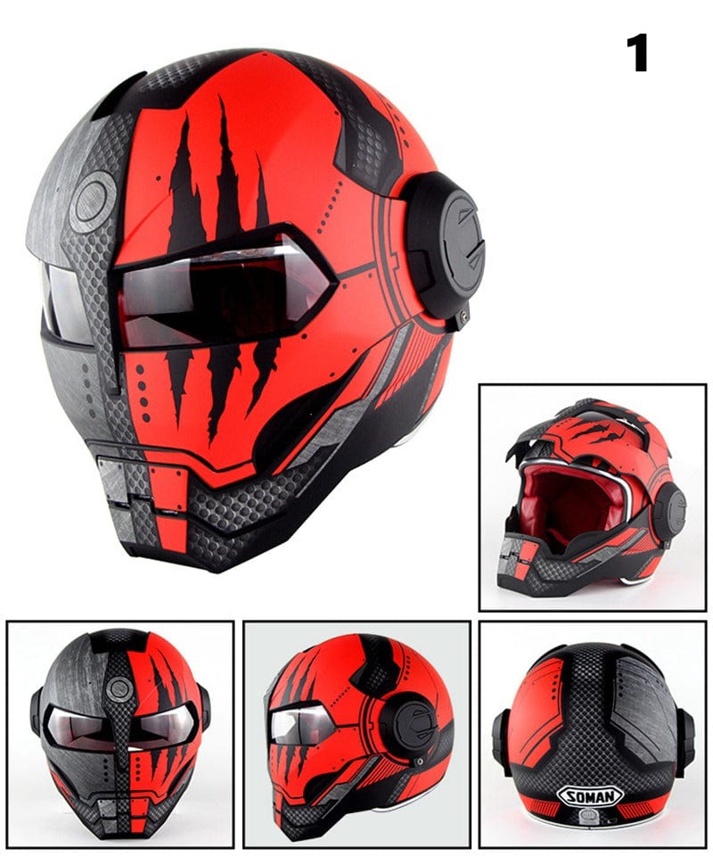 Flip-Up Modular Motorcycle Helmet - Retro Full-Face with Open Visor