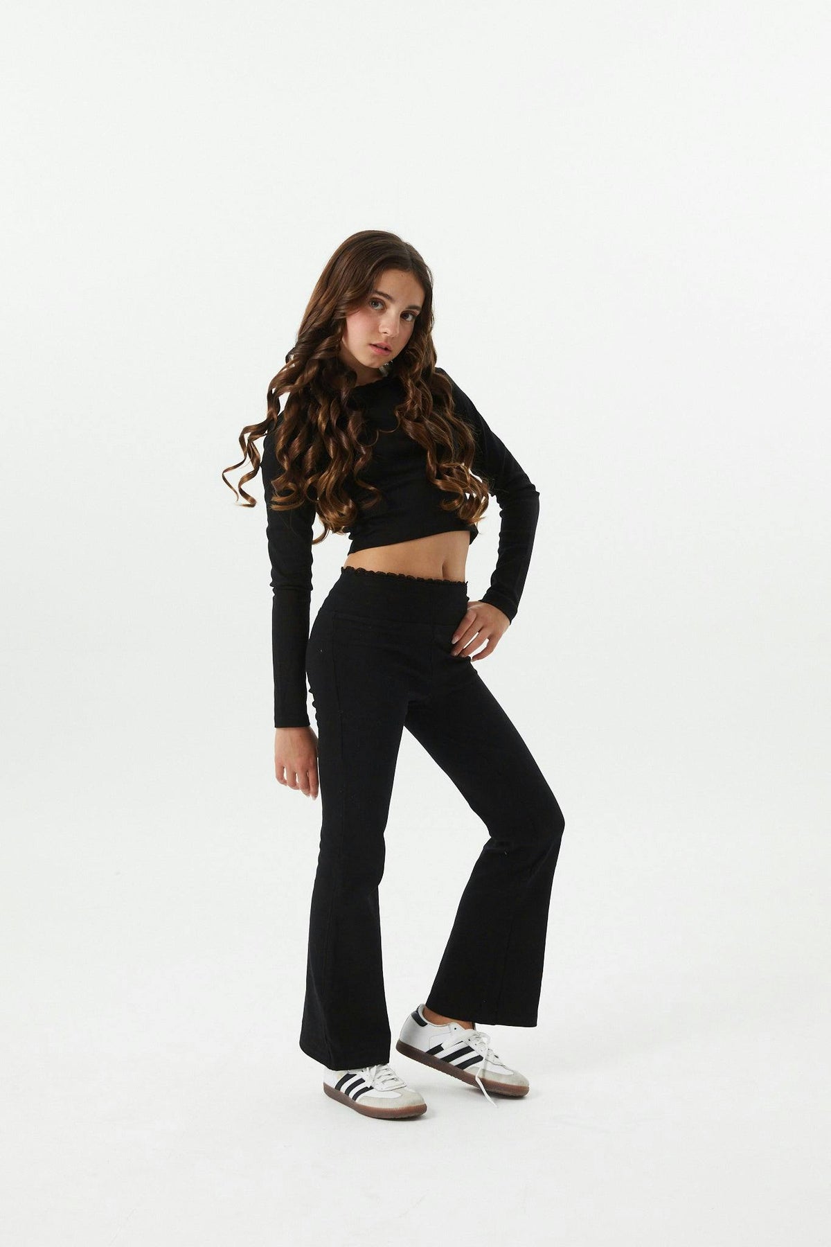 Lucy Black Long Sleeve Crop Top