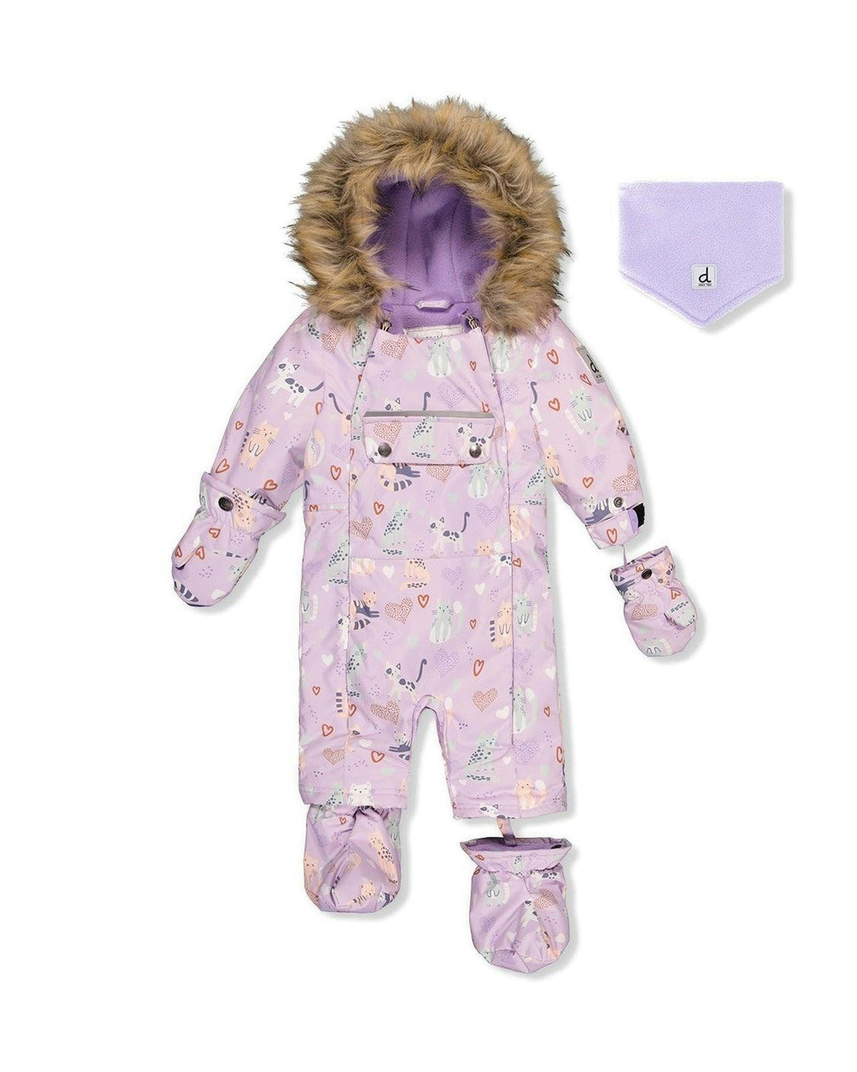 Baby One Piece Snowsuit Adapted For Car Seats Purple Cat Print