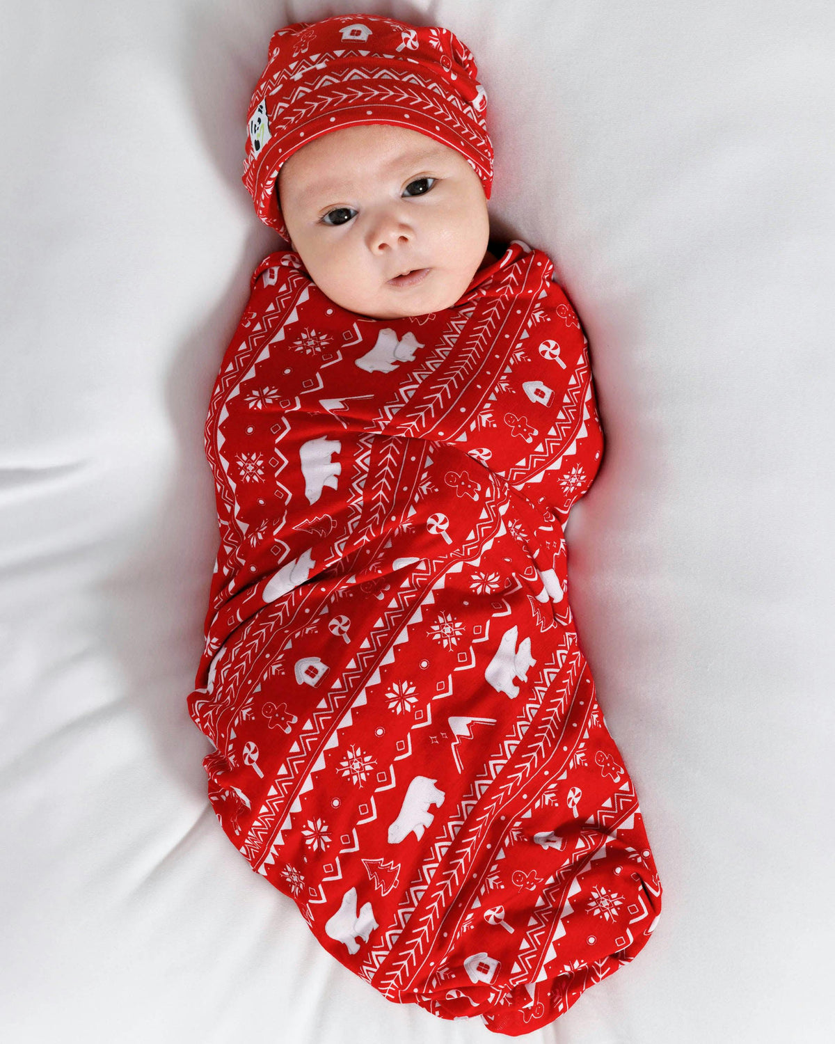 Polar Isle Red Bamboo Swaddle & Beanie Set