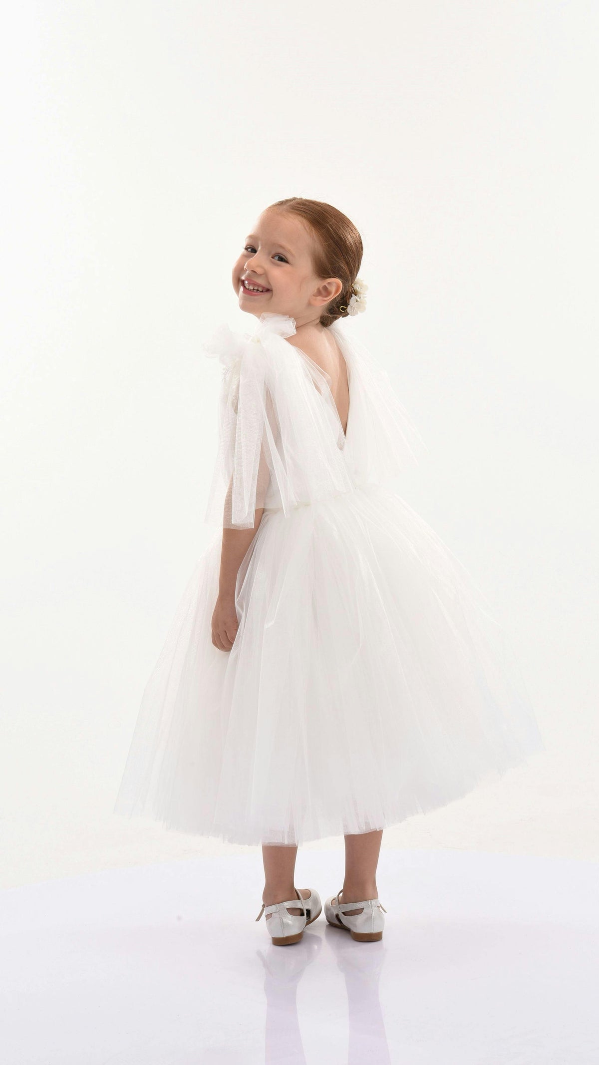 White Aspen Tulle Bow Dress