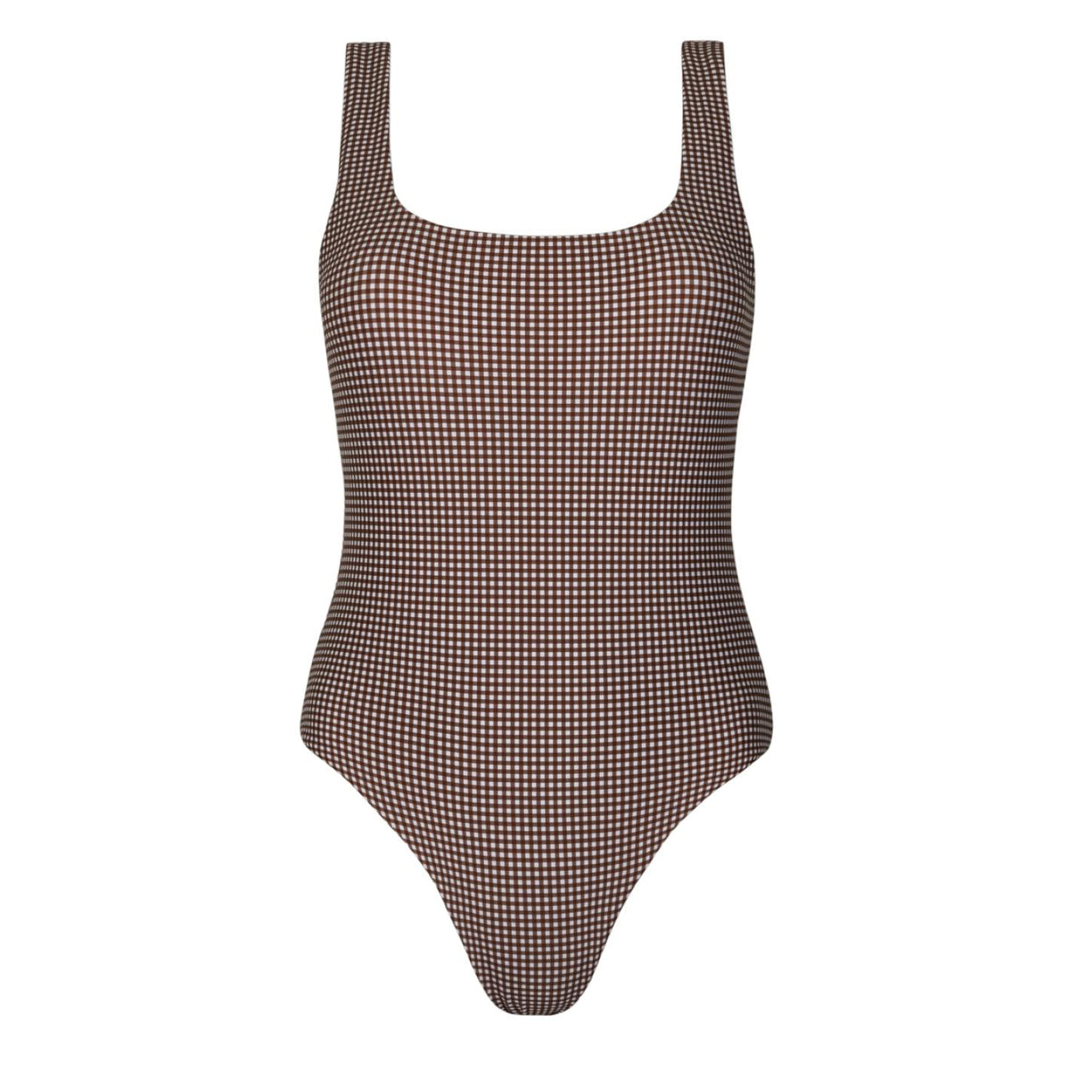 women's cocoa gingham square neck one piece