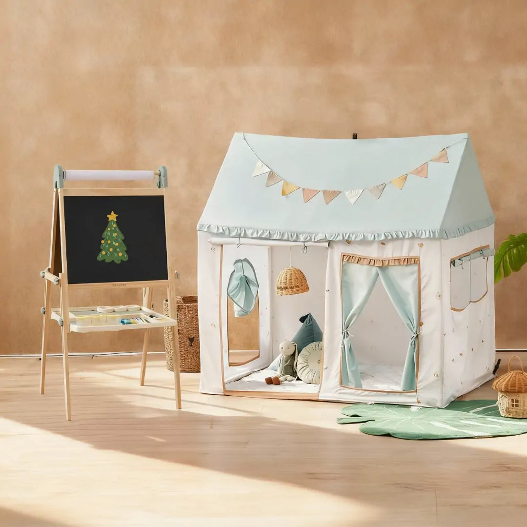 Nature-inspired Play & Art Set — Sage Easel + Forest Play House