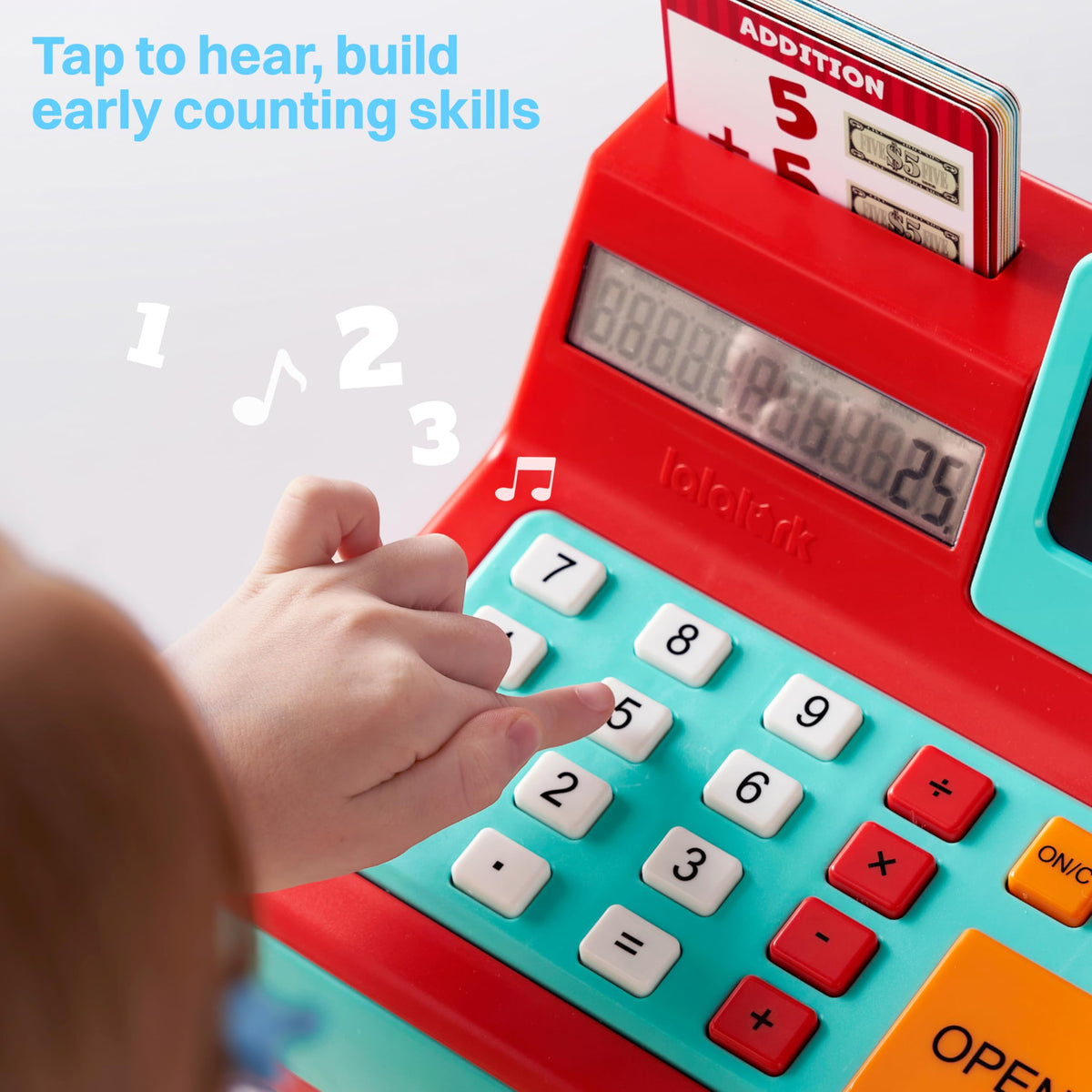 lalalark Kids Cash Register Toy with Play Money, Voice Calculator & Write Erase Pad - Educational Pretend Play Toy for Toddlers 3+