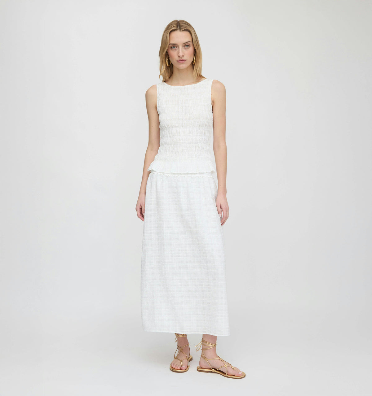 The Phoebe Nap Top - White Crinkle Check