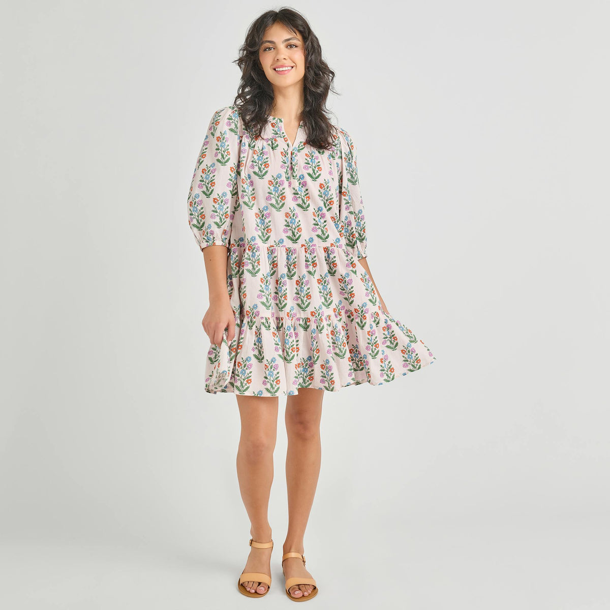 Womens Short Indira Dress - Pink Dewdrop Block Print