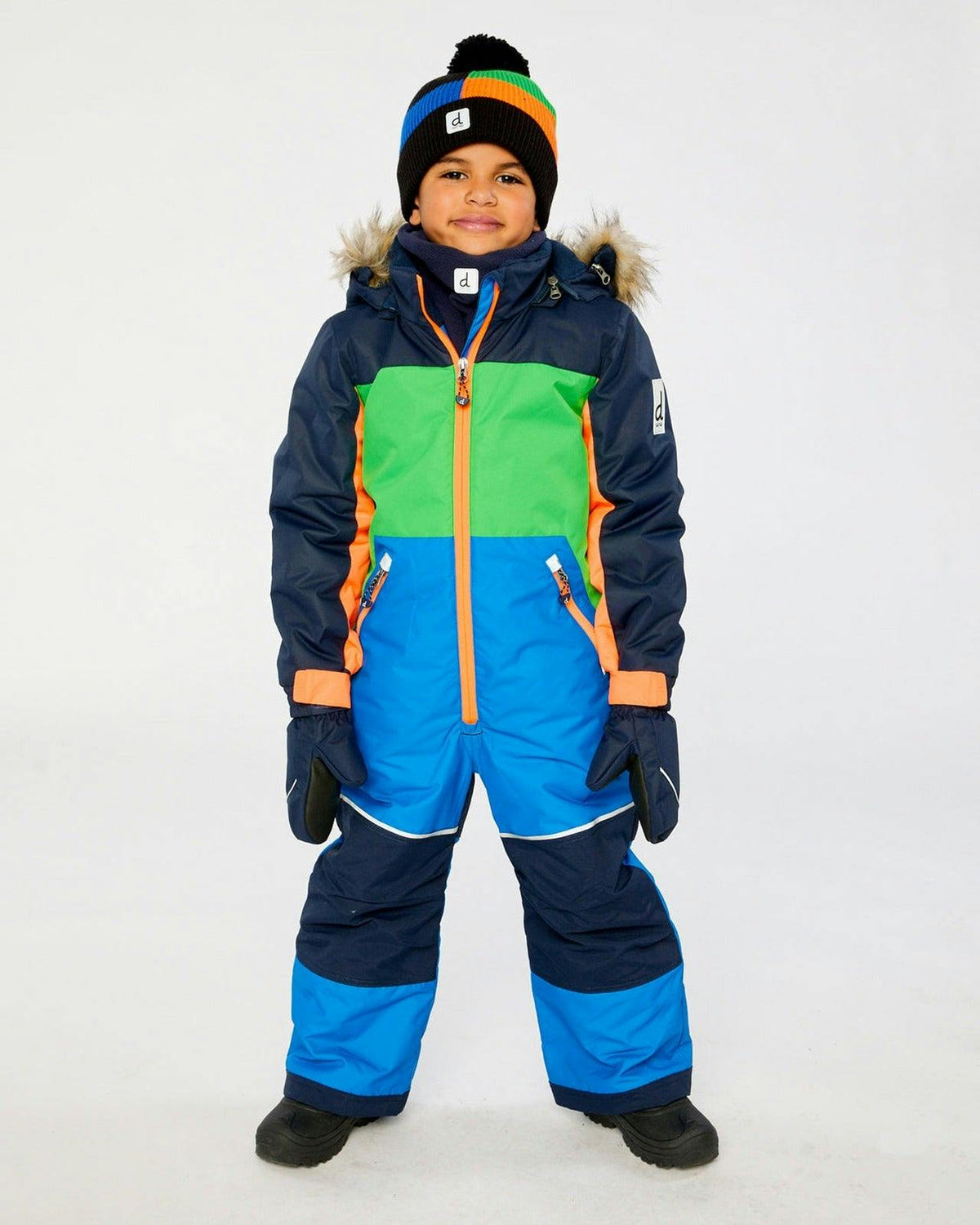 Kids One Piece Discover Snowsuit Blue Green and Orange