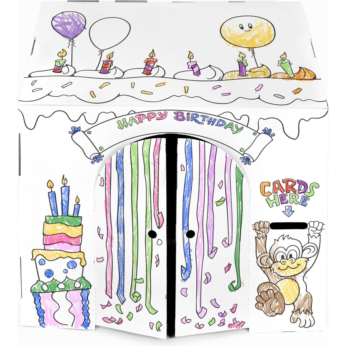 32" x 26.5" x 40.5 Decorate & Personalize Cardboard Playhouse Birthday Edition