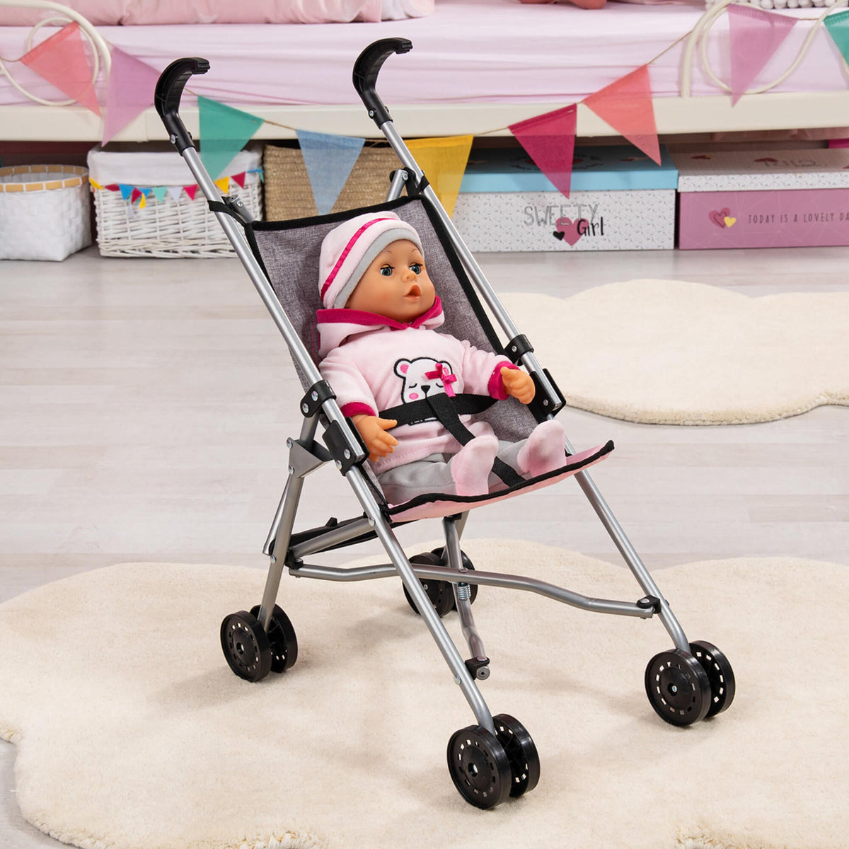 Doll Umbrella Stroller in Grey