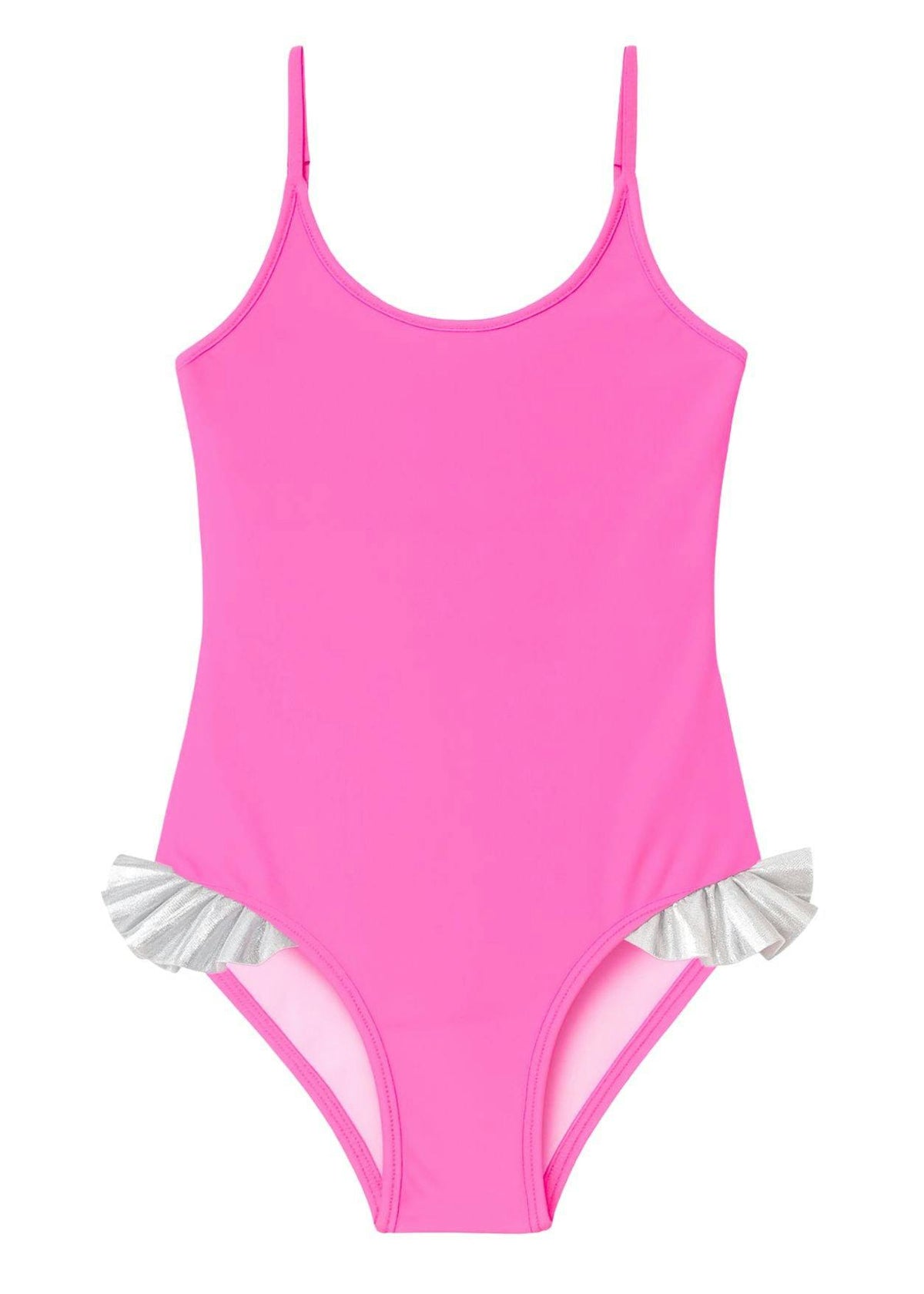 Neon Pink Swimsuit with Silver Hips Ruffles