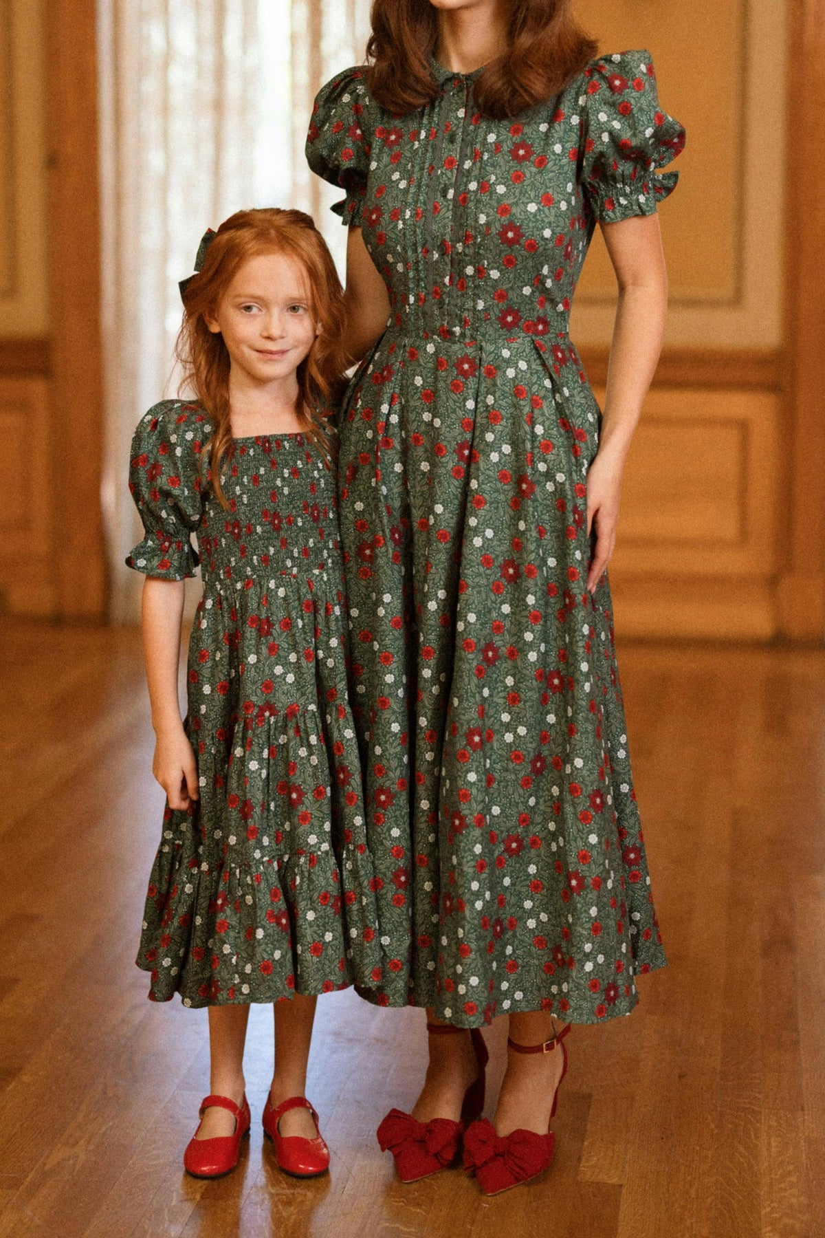 Mini Madeline Maxi Dress in Evergreen Merry Ditsy