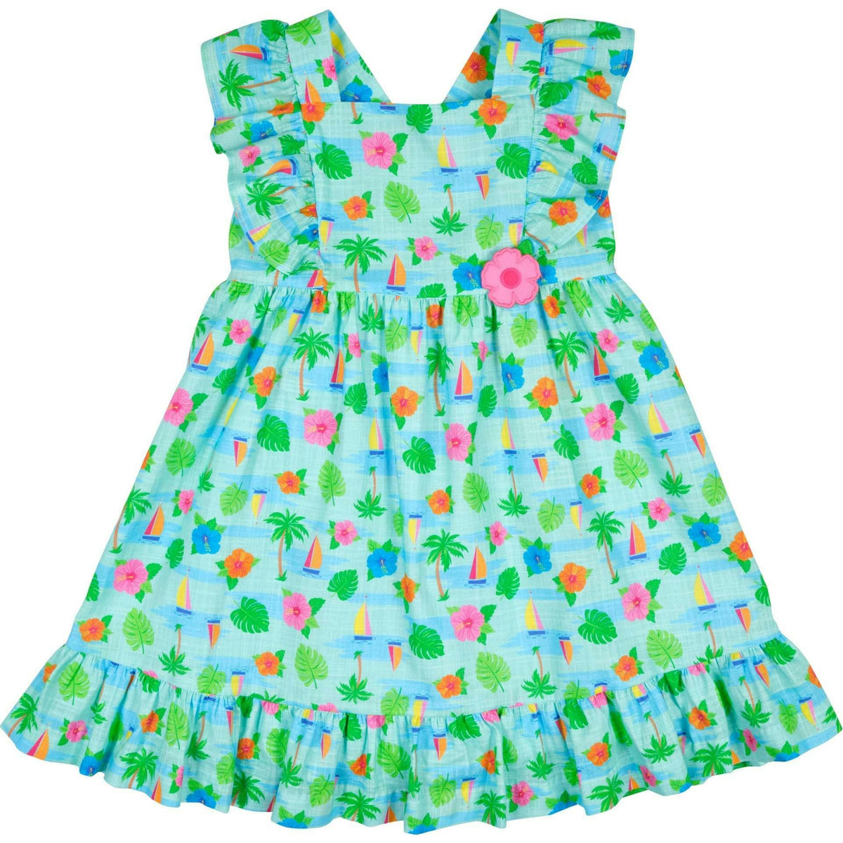 Printed Linen-Look Dress With Flower
