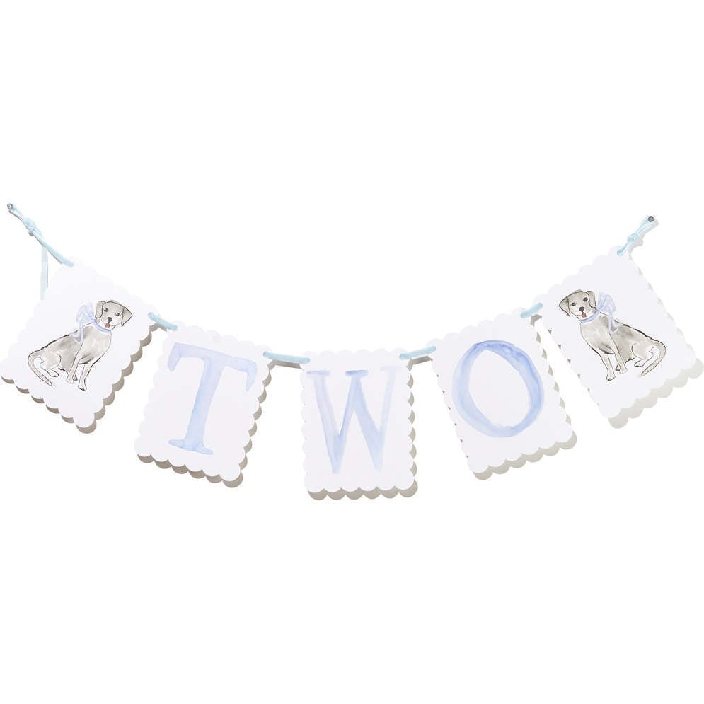 "TWO" Birthday Banner with Airplane/ Puppy Dog Endpieces