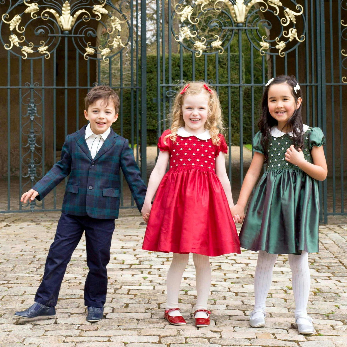 Red Taffeta Rosebud Smocked Dress