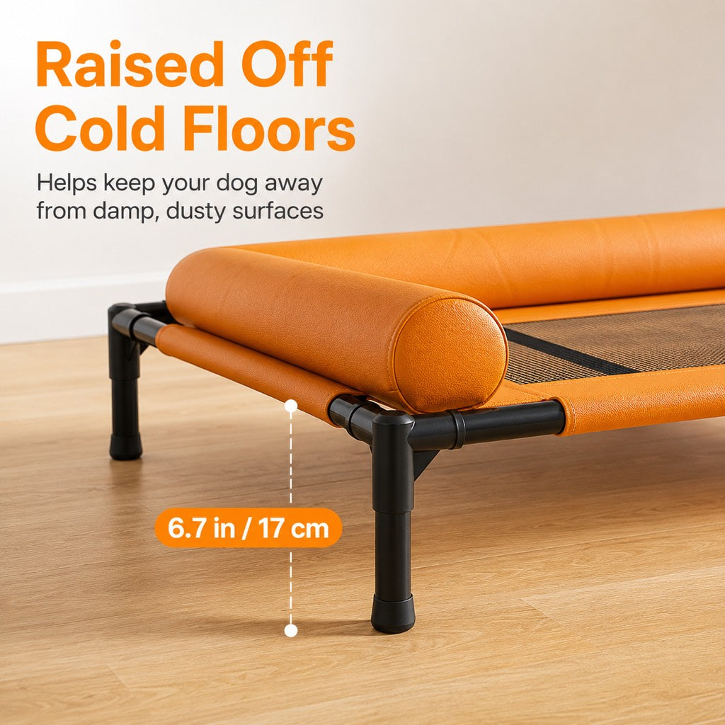 French Bulldog Elevated Dog Cot for All-Season Indoor Naps - Breathable Raised Pet Bed with Soft Bolsters for Cooler Rest & Easy Cleaning