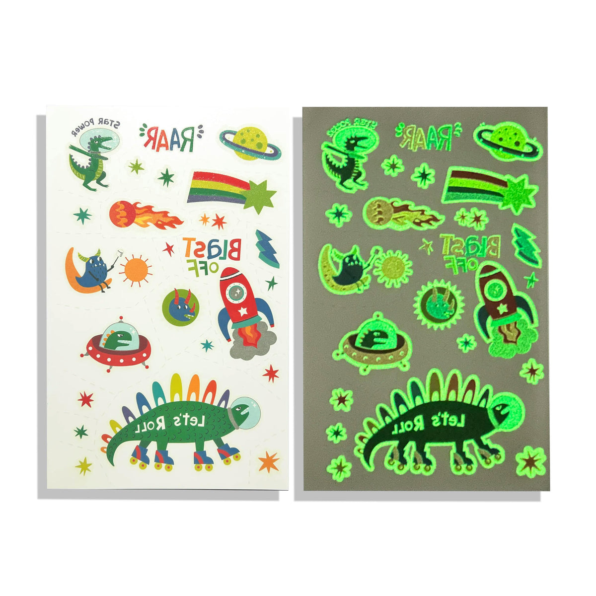 Tattoo-Palooza Glow in the Dark Temporary Tattoos - Zero Gravity Dinos - 3 Sheets