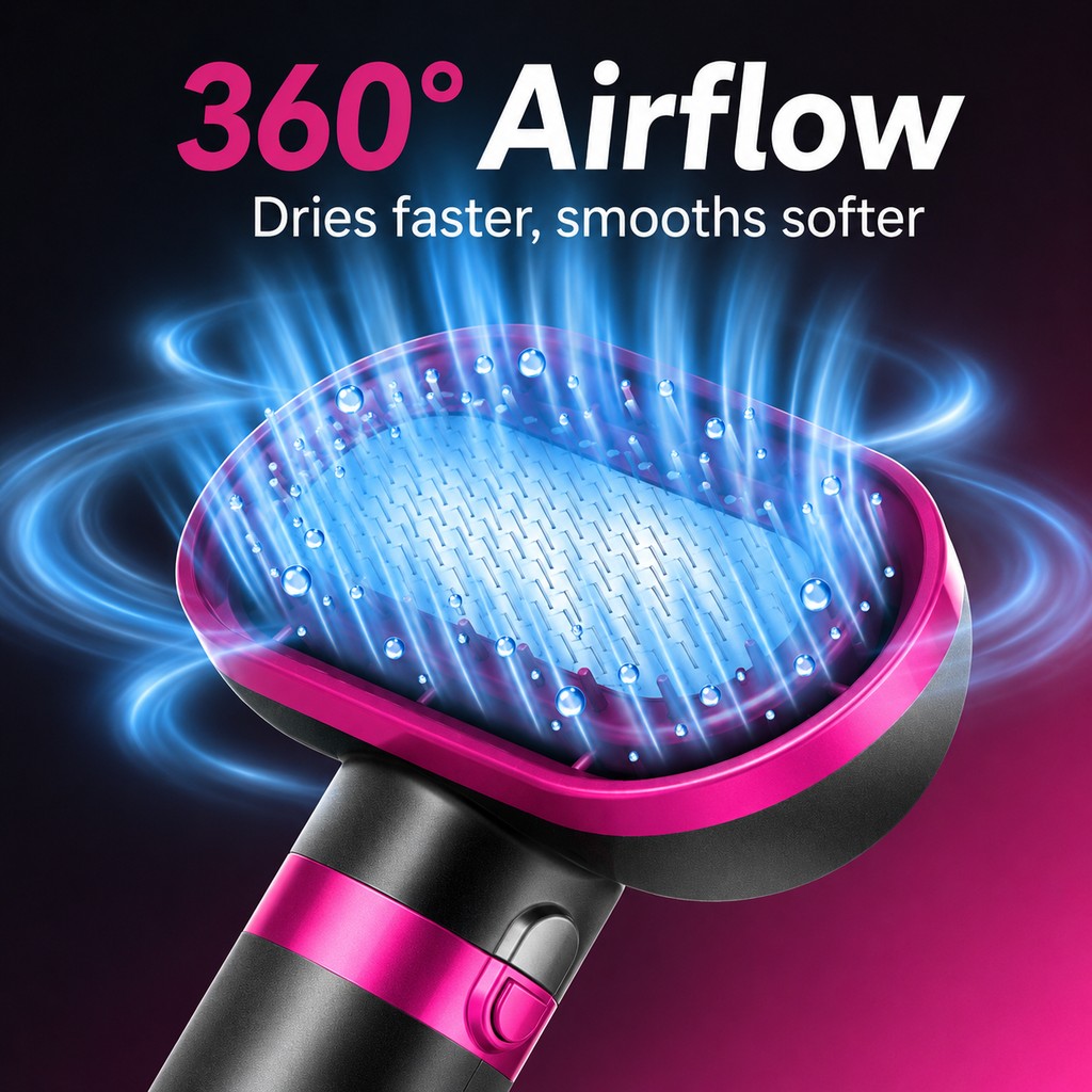 4-in-1 Pet Dryer Brush for After-Bath Grooming, Low-Noise Dog & Cat Hair Dryer Comb for Easier Drying, Brushing & Detangling