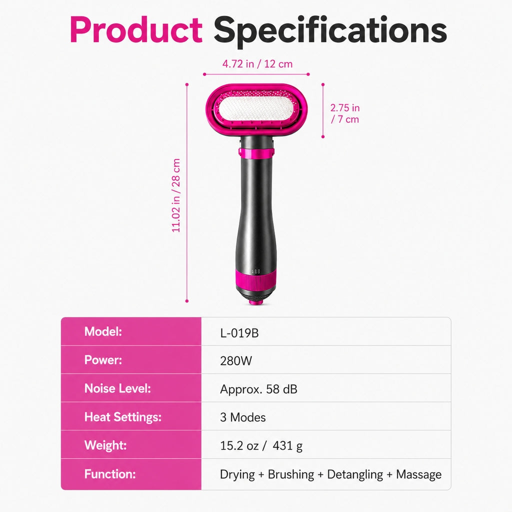 4-in-1 Pet Dryer Brush for After-Bath Grooming, Low-Noise Dog & Cat Hair Dryer Comb for Easier Drying, Brushing & Detangling