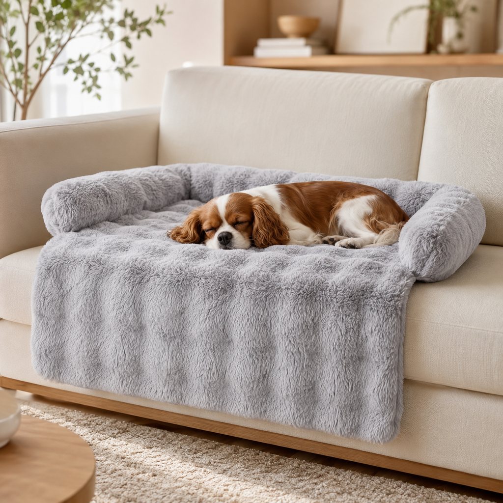 Plush Pet Sofa Protector Bed for Dogs & Cats – 29.5" Couch Cover with 3-Sided Bolster & Non-Slip Backing for Pet Hair, Paw Dirt & Everyday Mess