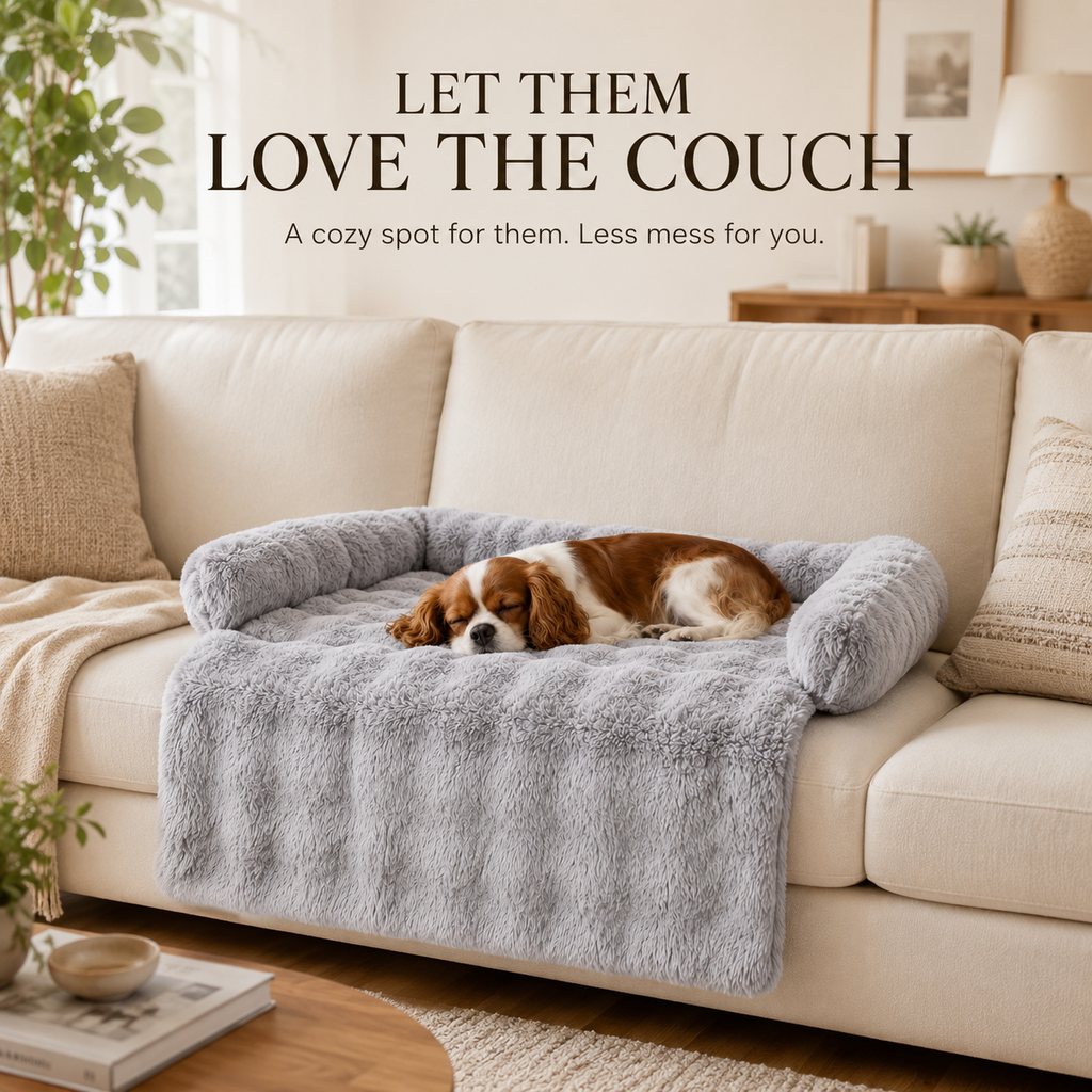Plush Pet Sofa Protector Bed for Dogs & Cats – 29.5" Couch Cover with 3-Sided Bolster & Non-Slip Backing for Pet Hair, Paw Dirt & Everyday Mess