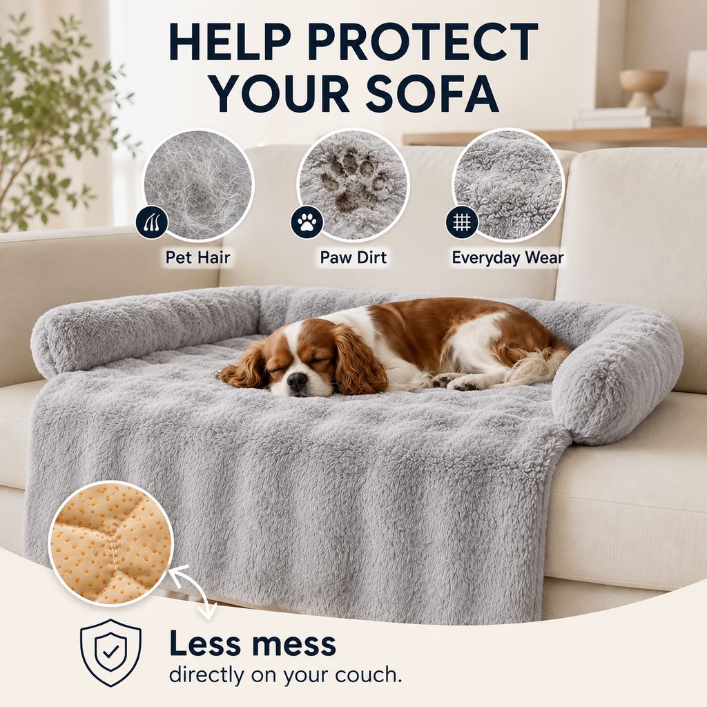 Plush Pet Sofa Protector Bed for Dogs & Cats – 29.5" Couch Cover with 3-Sided Bolster & Non-Slip Backing for Pet Hair, Paw Dirt & Everyday Mess