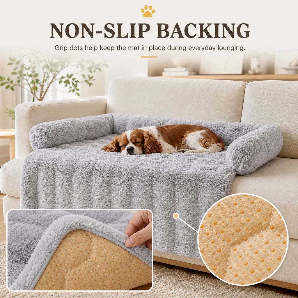Plush Pet Sofa Protector Bed for Dogs & Cats – 29.5" Couch Cover with 3-Sided Bolster & Non-Slip Backing for Pet Hair, Paw Dirt & Everyday Mess
