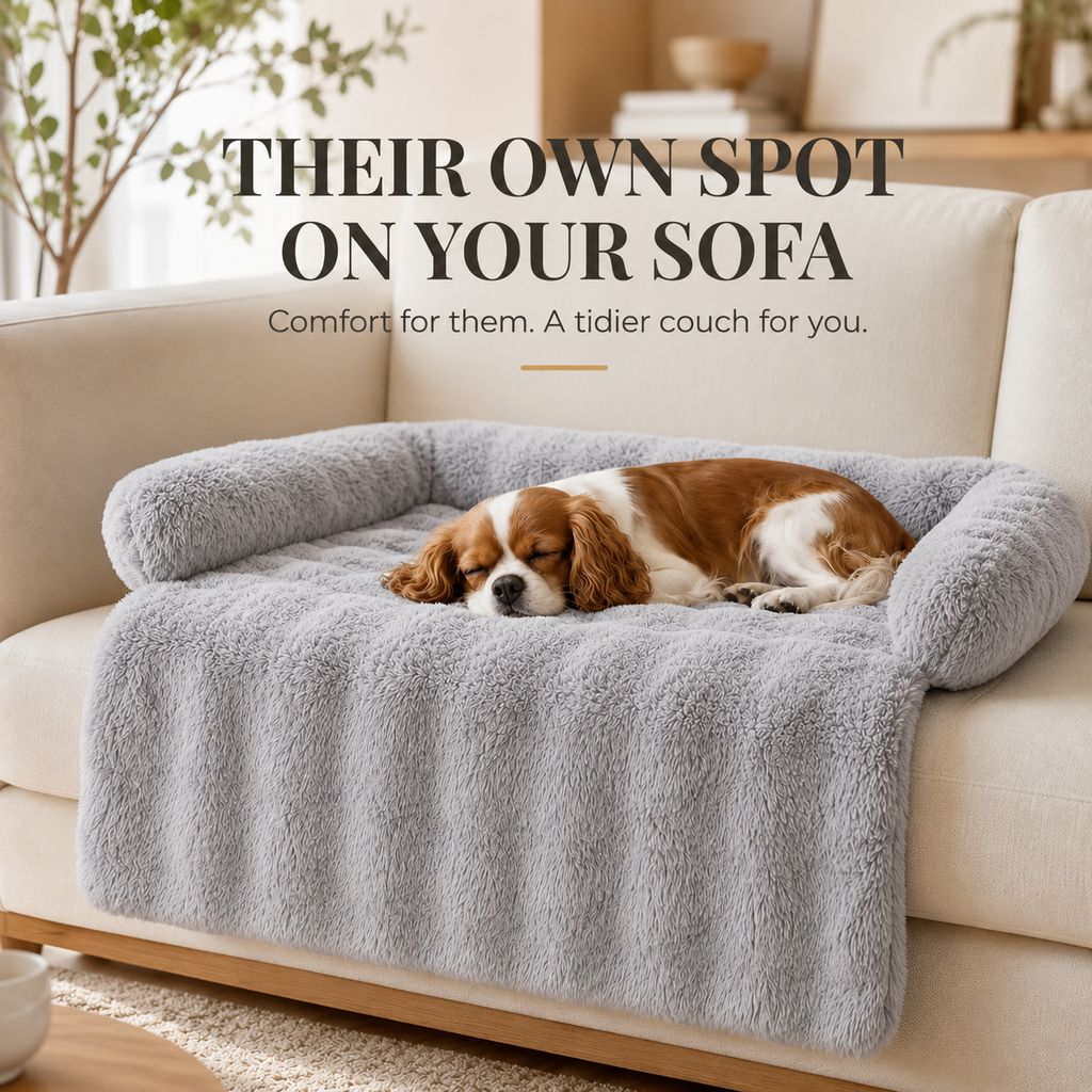 Plush Pet Sofa Protector Bed for Dogs & Cats – 29.5" Couch Cover with 3-Sided Bolster & Non-Slip Backing for Pet Hair, Paw Dirt & Everyday Mess