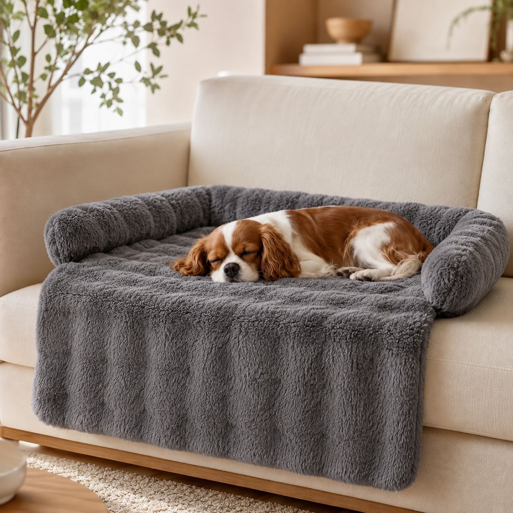 Plush Pet Sofa Protector Bed for Dogs & Cats – 29.5" Couch Cover with 3-Sided Bolster & Non-Slip Backing for Pet Hair, Paw Dirt & Everyday Mess