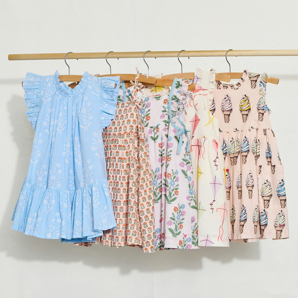 Girls Harper Dress - Blue Dewdrop Block Print