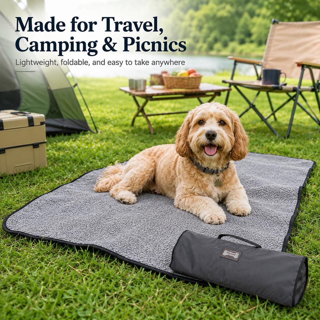 Portable Outdoor Pet Mat with Carry Bag - Foldable Travel Dog Blanket for Parks, Camping & Road Trips