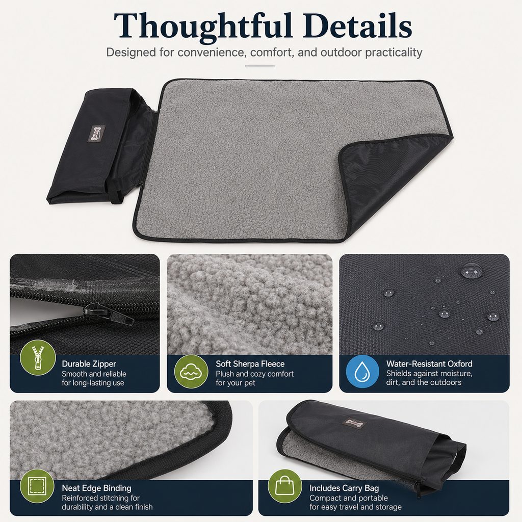 Portable Outdoor Pet Mat with Carry Bag - Foldable Travel Dog Blanket for Parks, Camping & Road Trips