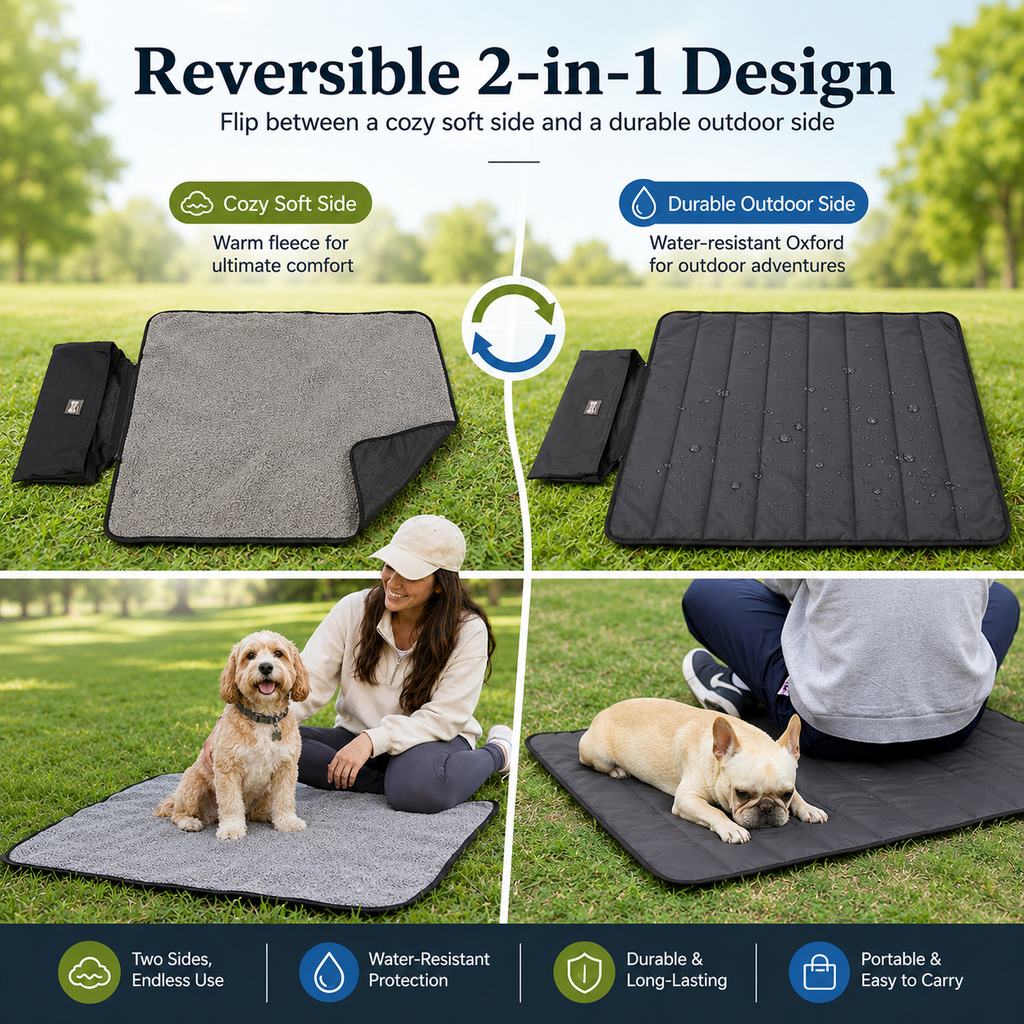 Portable Outdoor Pet Mat with Carry Bag - Foldable Travel Dog Blanket for Parks, Camping & Road Trips