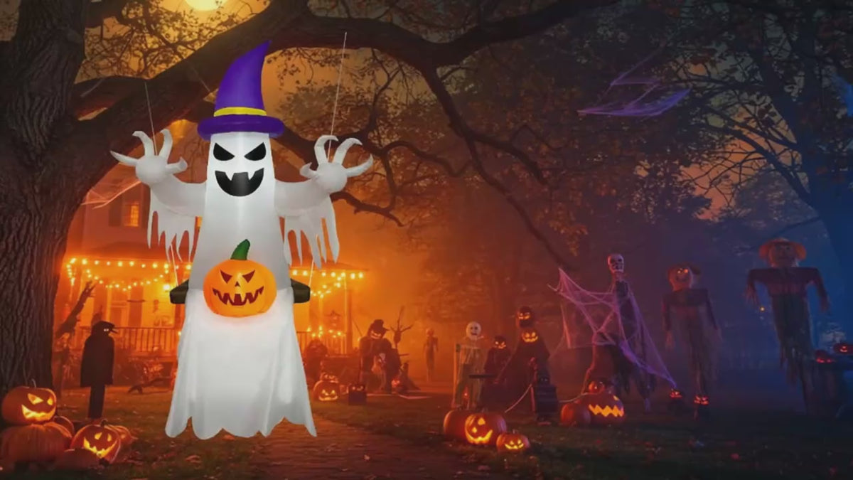 Inflatable Pumpkin Skeleton Ghost Halloween Yard Decoration LED Lights 1.8m