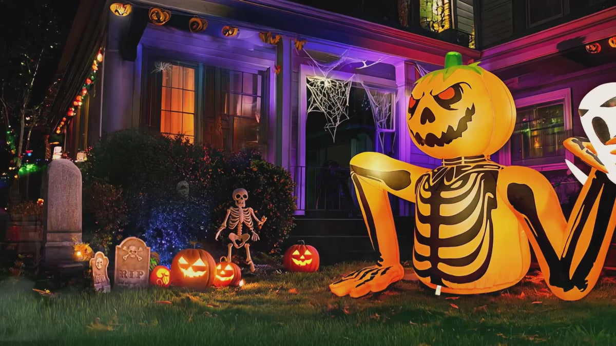 Inflatable Pumpkin Skeleton Ghost Halloween Yard Decoration LED Lights 1.8m