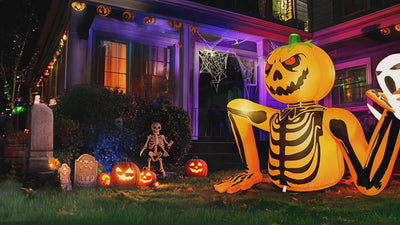 Inflatable Pumpkin Skeleton Ghost Halloween Yard Decoration LED Lights 1.8m