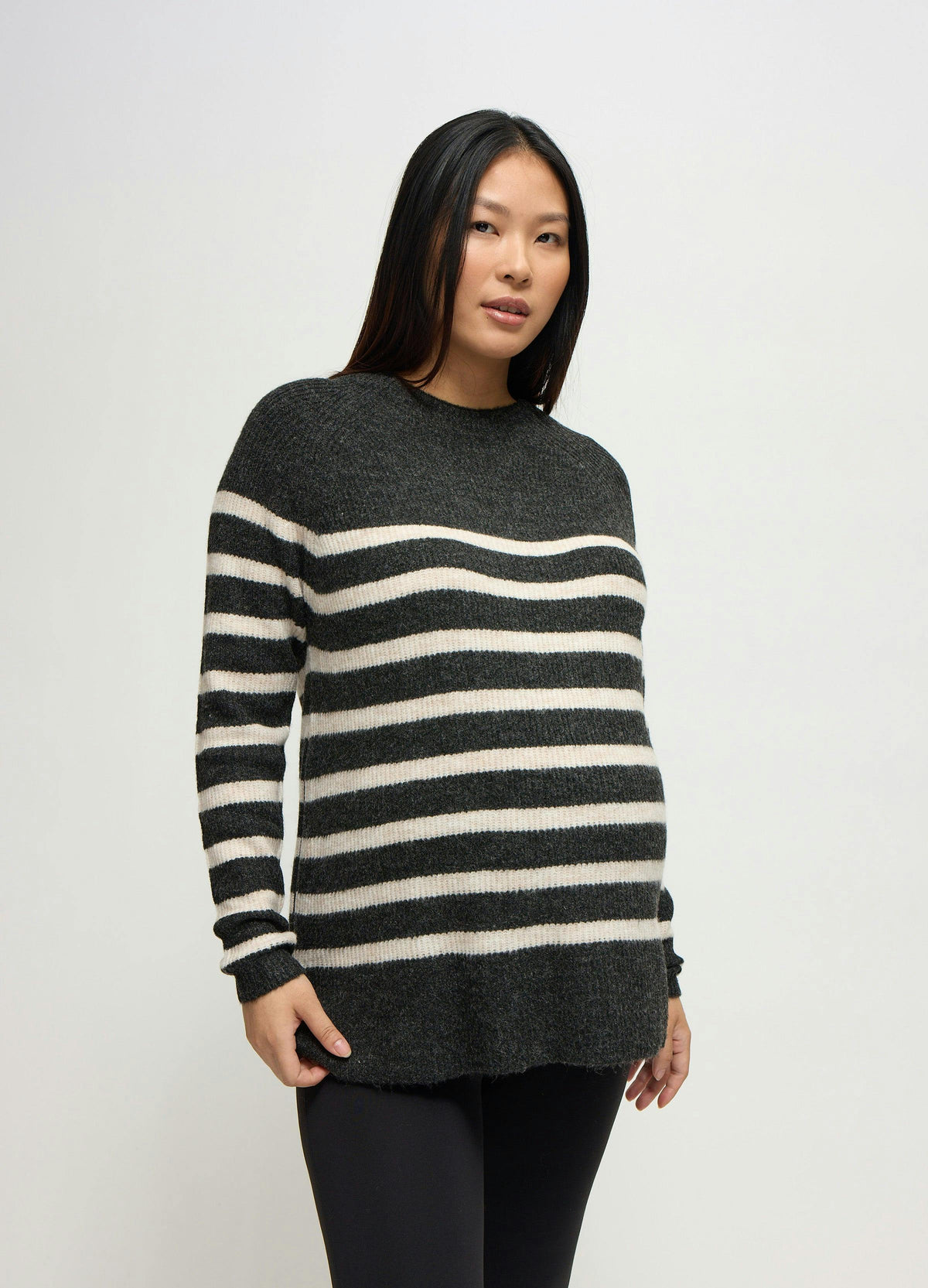 Striped Mock Neck Maternity & Nursing Tunic Sweater