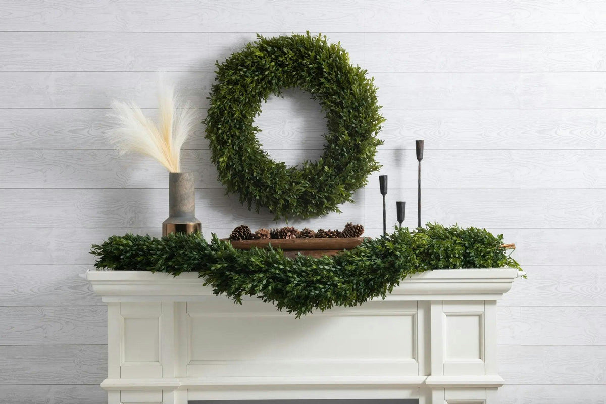 Green Boxwood Artificial All Seasons Greenery Mantel Garland Table Runner