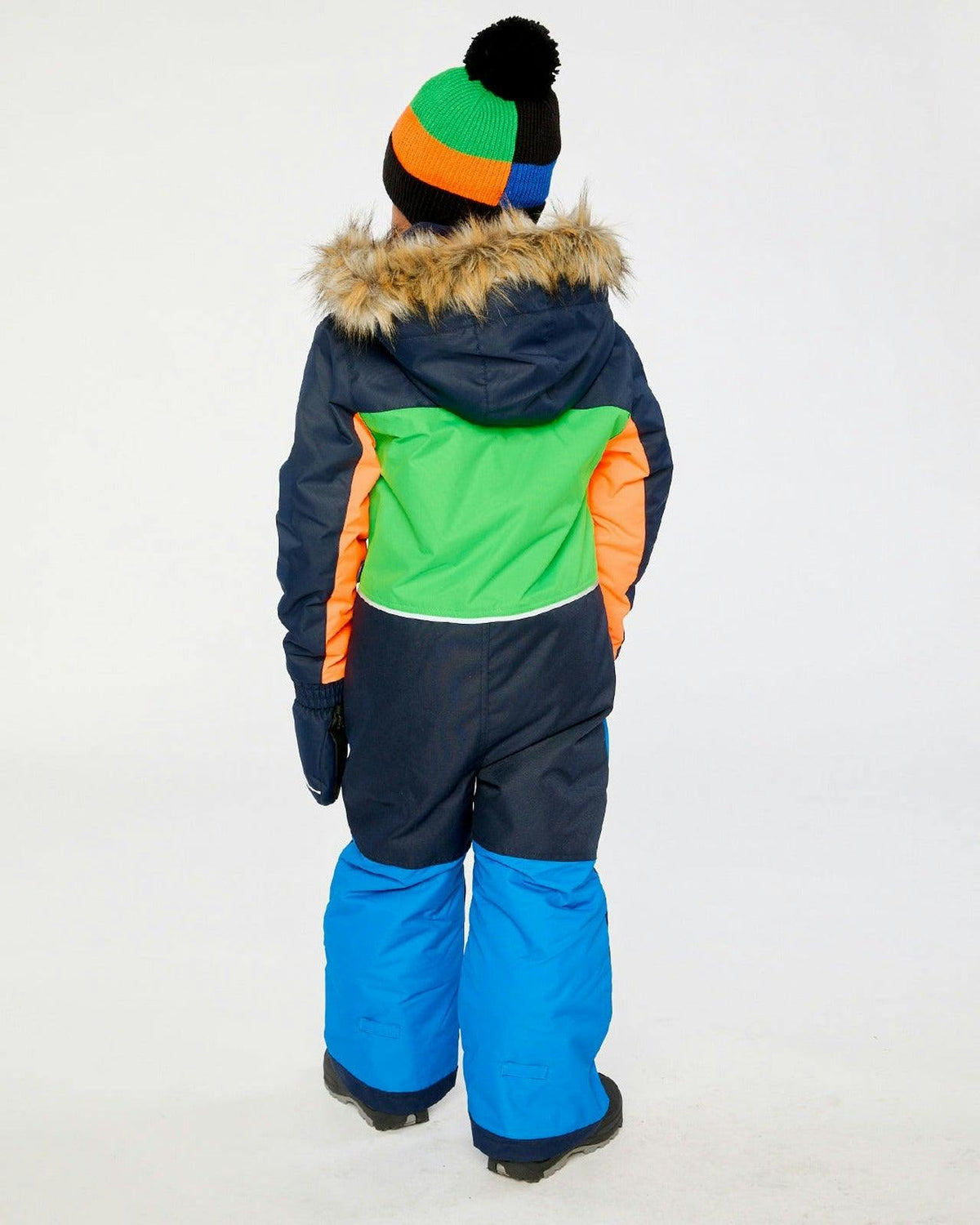 Kids One Piece Discover Snowsuit Blue Green and Orange