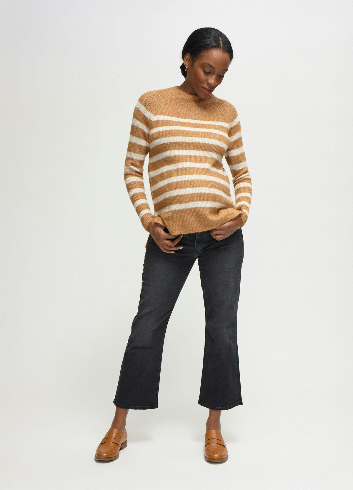 Striped Mock Neck Maternity & Nursing Tunic Sweater