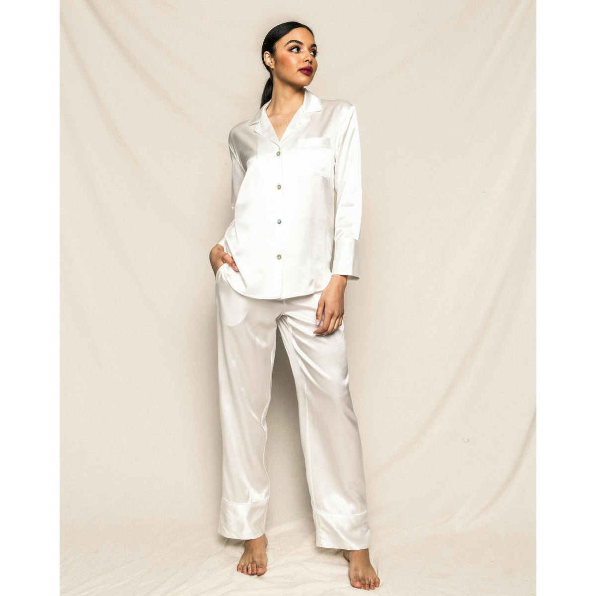 Women's Silk Pajama Set in Pink