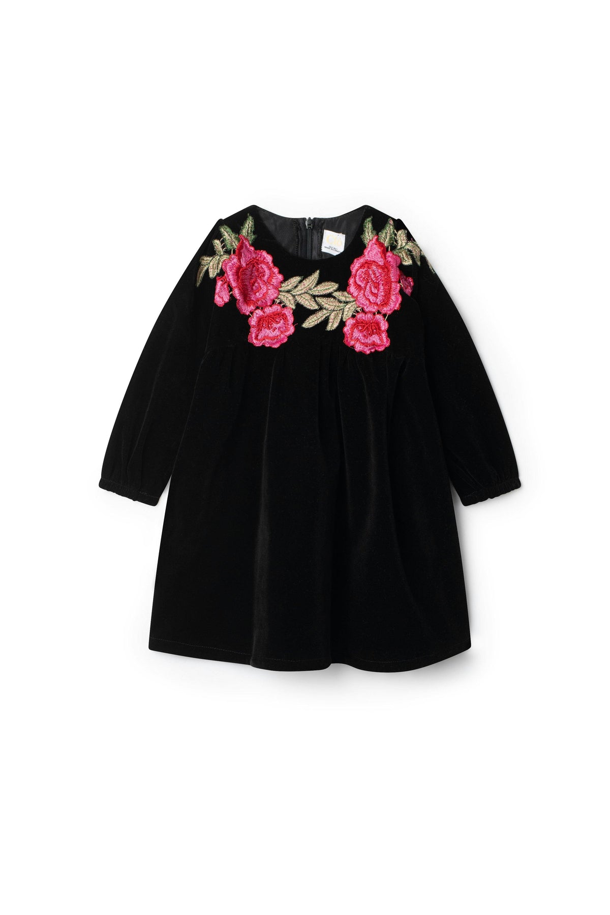 Velour Embroidered Floral Print Dress