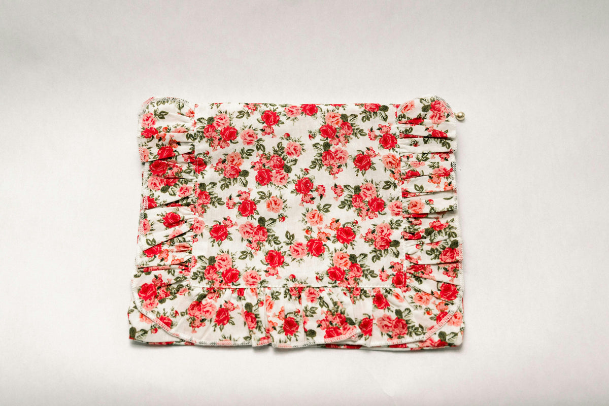 Crimson Rose Timeless Floral Ruffle Zipper Pouch