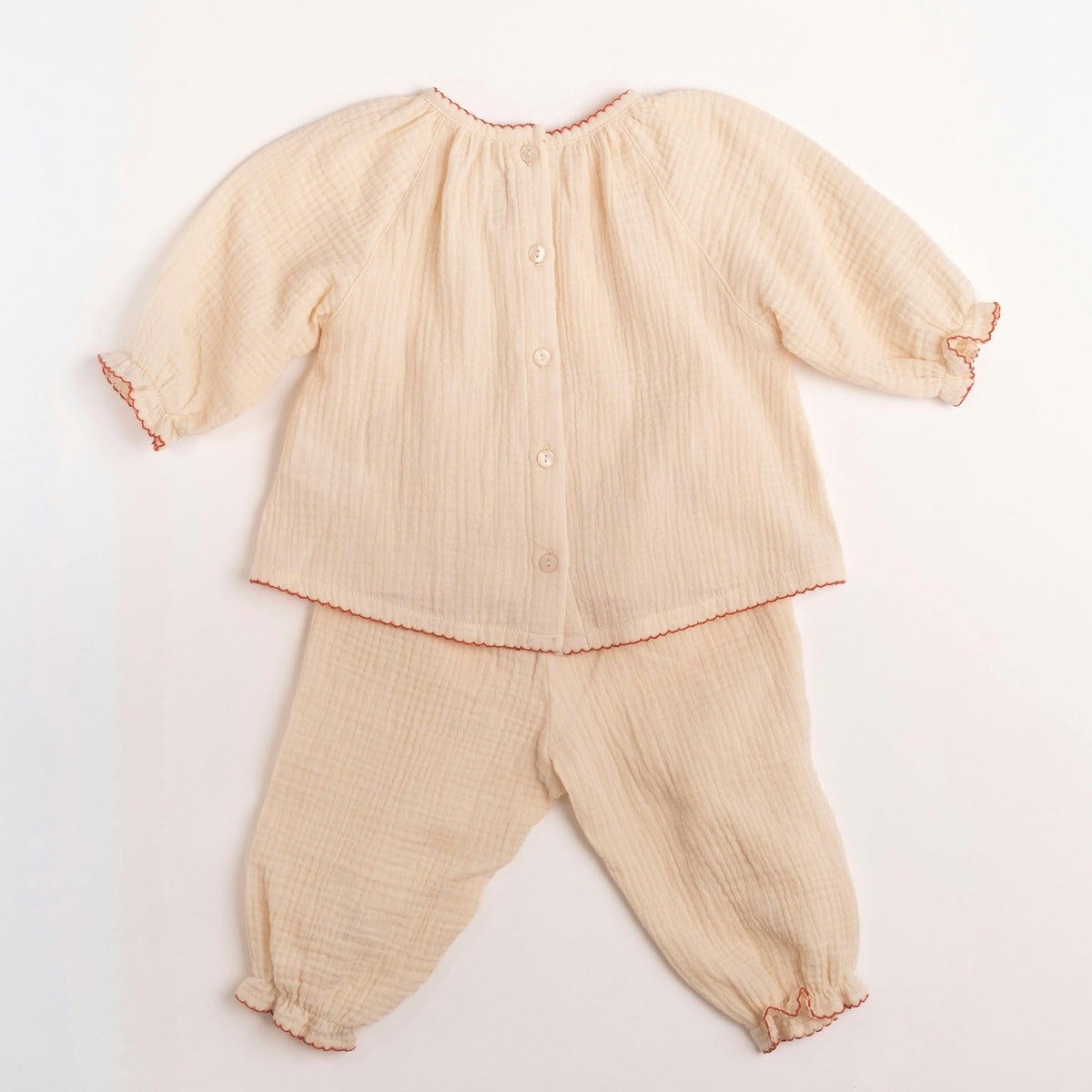 Gauze Two Piece Set in Embroidered Cherries