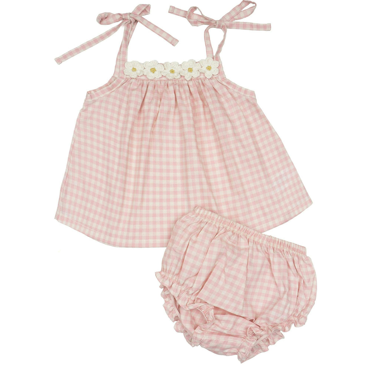 Crochet Daisy Set in Yellow Gingham
