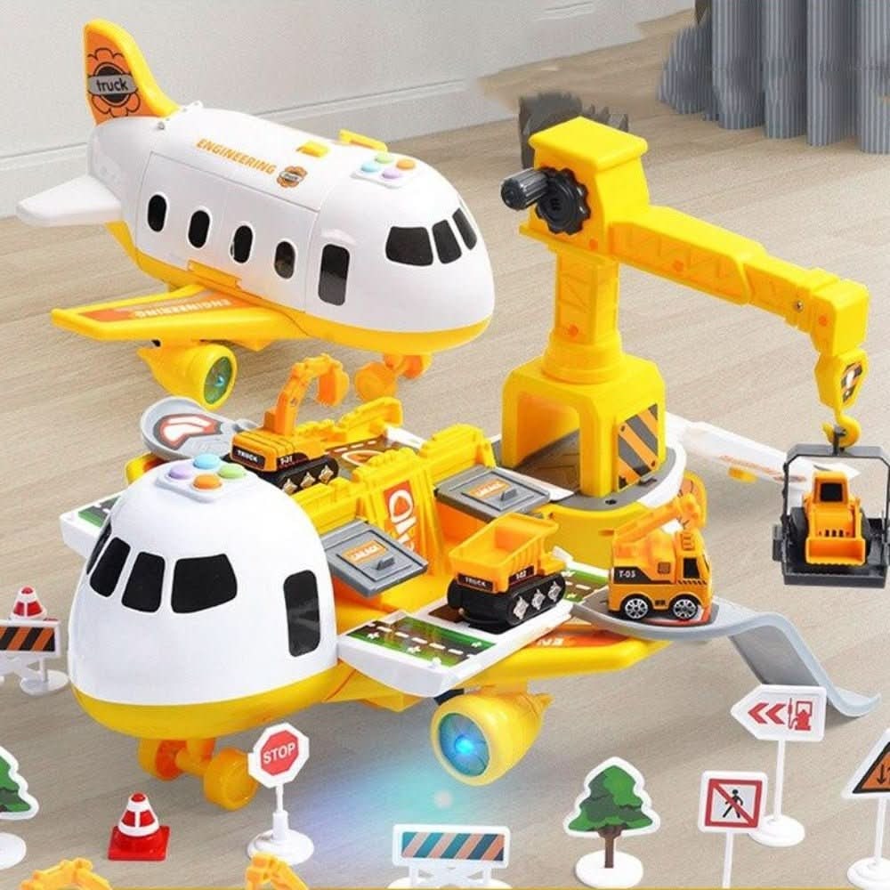 Toy Airplane Playset Foldable Cargo Mini Vehicles Working Crane