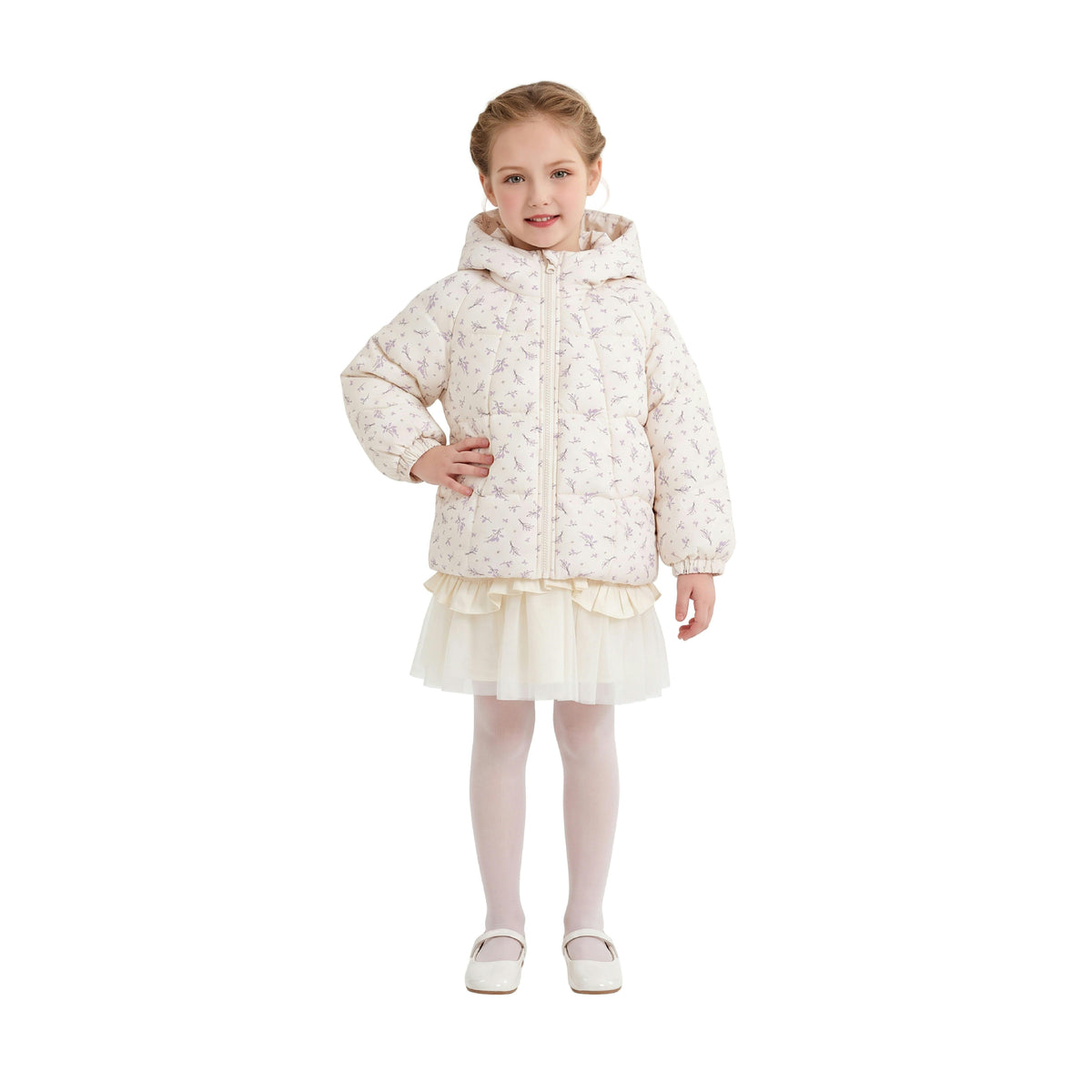 Cream Floral Hooded Jacket