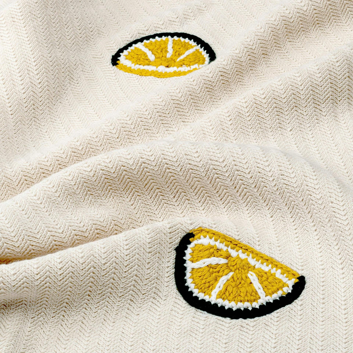 Clementine Lemon Embroidered Knit Baby Blanket